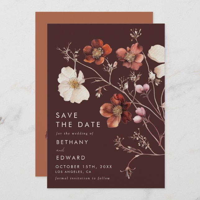 Reserva La Fecha Boho Autumn Floral Boda (Anverso / Reverso)