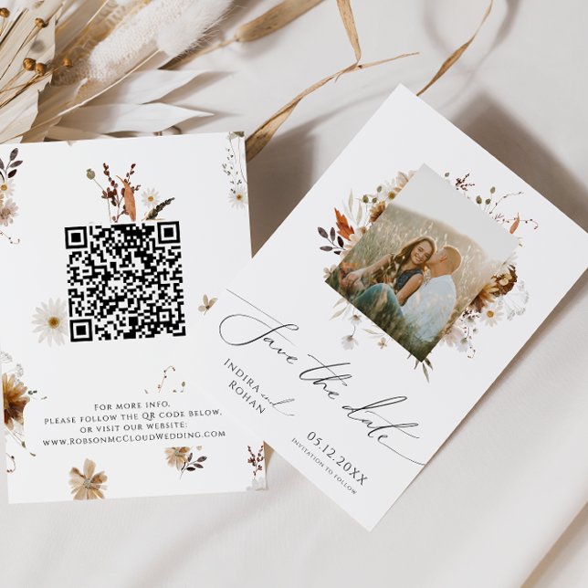 Reserva La Fecha Boho Autumn Wildflower | Código QR de marco fotogr (Subido por el creador)