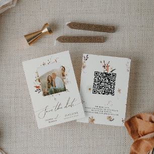Reserva La Fecha Boho Autumn Wildflower Código QR del marco fotog