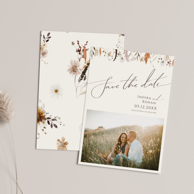 Reserva La Fecha Boho Autumn Wildflower | Foto Beige Guardar La Fec (Subido por el creador)