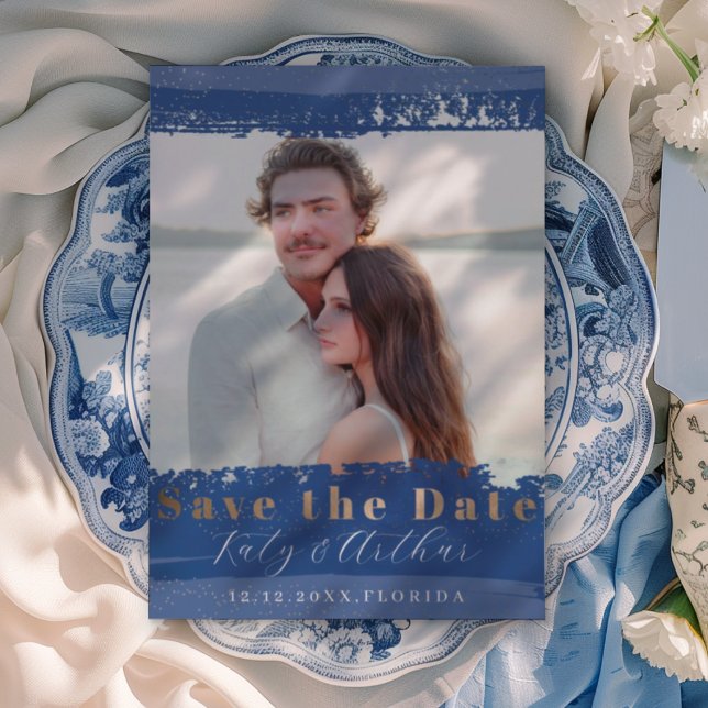 Reserva La Fecha Boho Azul, Blanco y Dorado  Save the Date  (Subido por el creador)