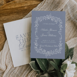 Reserva La Fecha Boho Azul Polvoriento Floral Botánico Boda Salva L