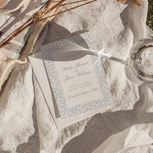 Reserva La Fecha Boho Azul Polvoriento Floral Botánico Elegante Bod