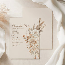 Reserva La Fecha Boho Beige Dried Flowers y Rosas Boda