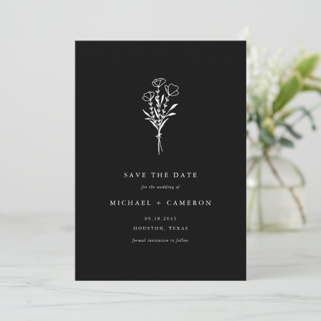 Reserva La Fecha Boho Black Minimalista Bouquet Botánico (Anverso de pie)