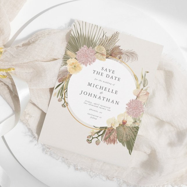 Reserva La Fecha Boho Boda Pampas Grass Palm Orquídea Floral (Subido por el creador)