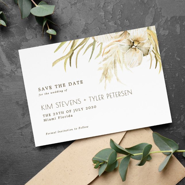 Reserva La Fecha Boho boda pampas pasto boda moderno (Subido por el creador)