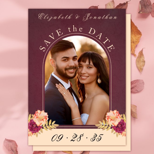 Reserva La Fecha Boho Boho, una boda fotográfica para los Rosas de  (Burgundy Roses Boho Photo Wedding Save the Date)