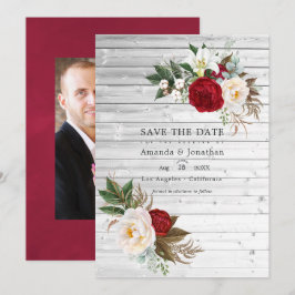 Reserva La Fecha Boho Borgoña - Floral Marsala Boda Foto