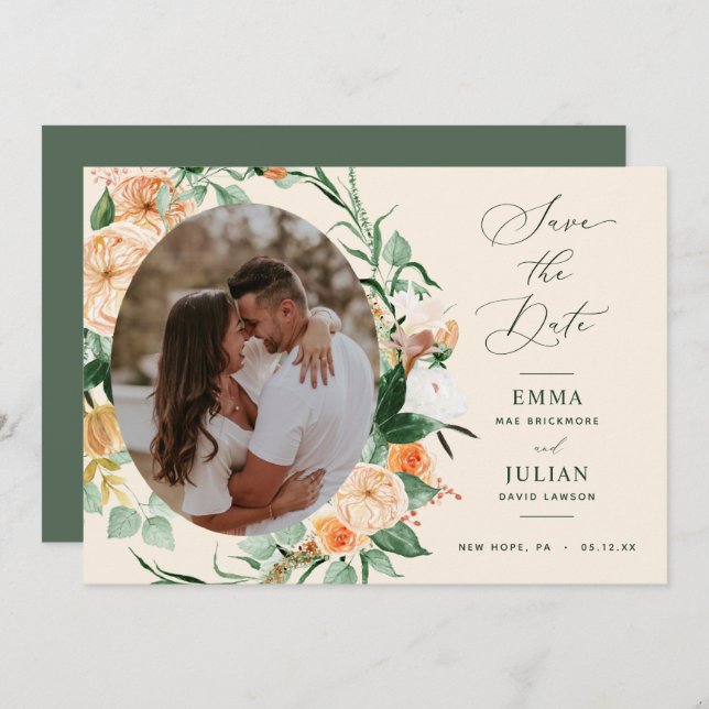 Reserva La Fecha Boho Botánico Verde Amarillo Claro Floral Neutro (Anverso / Reverso)