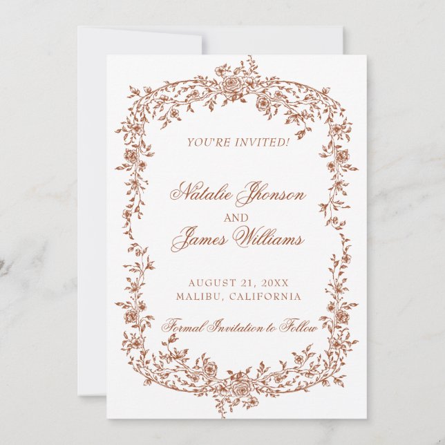 Reserva La Fecha Boho Burnt Orange Rust Floral Botanical Wedding (Reverso)