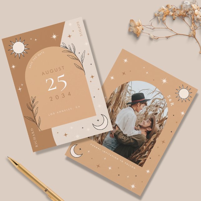 Reserva La Fecha Boho Celestial Moon y Sun Mystic Photo Boda (Subido por el creador)