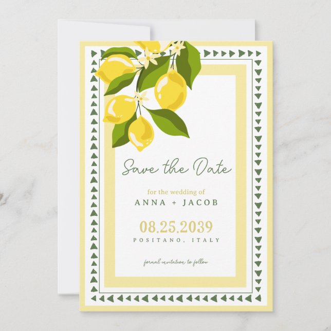 Reserva La Fecha Boho Citrus Yellow Lemon Italian Wedding (Anverso)