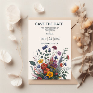 Reserva La Fecha Boho Colorful Watercolor Boda de flores silvestres