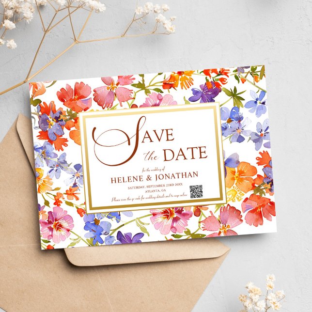 Reserva La Fecha Boho de Flores Silvestres Rústica Floral Elegante  (Wildflower Boho Rustic Floral Elegant Wedding Save The Date)