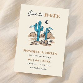 Reserva La Fecha Boho Desert Cactus Retro Arizona Wedding Photo 70s
