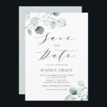 Reserva La Fecha Boho Dusty Blue Eucalyptus deja Bat Mitzvah<br><div class="desc">Reserva la fecha! Invitación tu evento con este personalizable guardar el anuncio de fecha. La invitación al murciélago verde mitzvah presenta hojas de eucaliptos azules polvorientas con un guión caprichoso. Personalice agregando sus propios detalles. Este eucalipto Bat Mitzvah salva la fecha es perfecto para cualquier temporada y tema.</div>