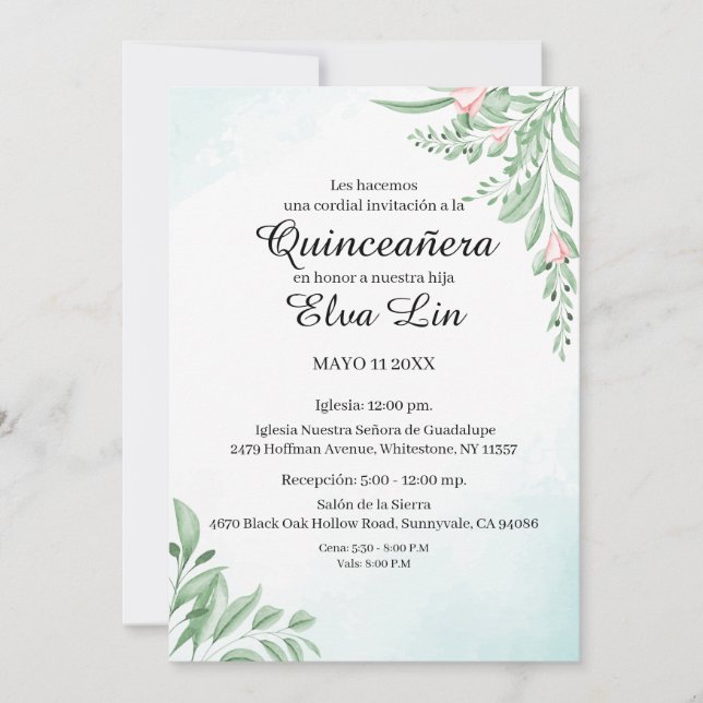 Reserva La Fecha Boho Dusty Blue Eucalyptus Quinceanera (Anverso)
