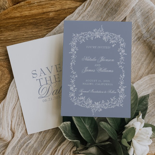 Reserva La Fecha Boho Dusty Blue Floral Botanical Wedding Save The  (Subido por el creador)