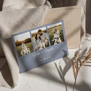 Reserva La Fecha Boho Dusty Blue Modern Tres fotos Boda de Moda