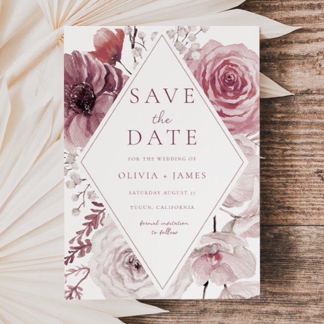 Reserva La Fecha Boho Dusty Rosa y Mauve Floral Frame Boda (Subido por el creador)