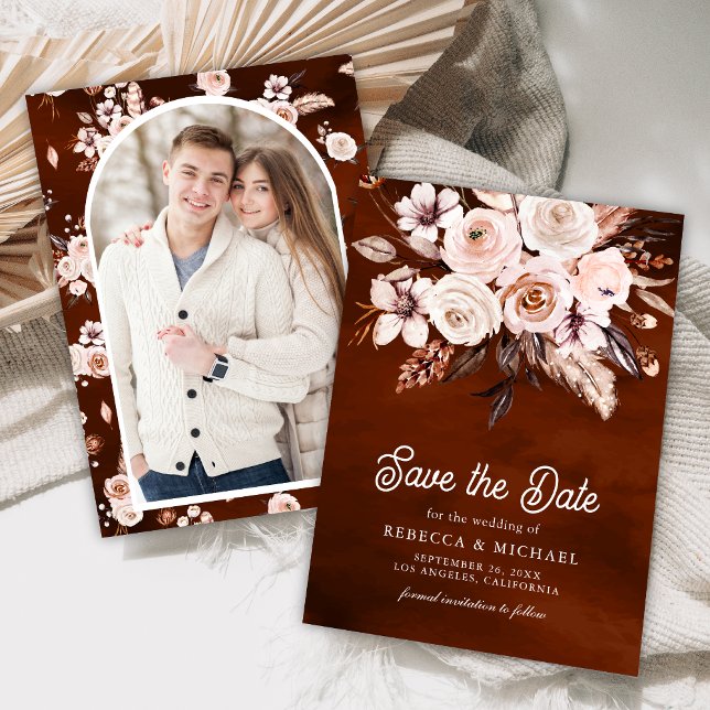 Reserva La Fecha Boho Earthy Floral Photo Terracotta Boda (Subido por el creador)