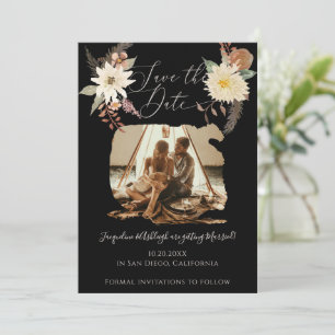 Reserva La Fecha BOHO Fall Floral Watercolor Foto Black w Script