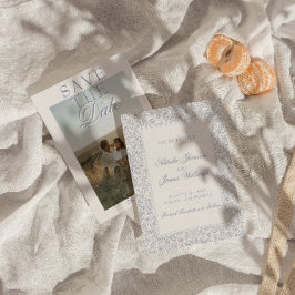 Reserva La Fecha Boho Floral Botánico Polvoriento Azul Foto Boda