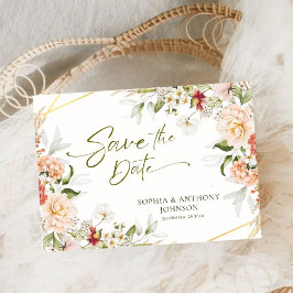Reserva La Fecha Boho Floral Gold Foliage Geométrico Boda Qr Código