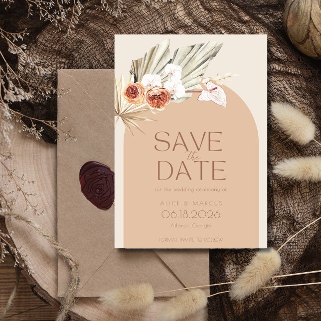 Reserva La Fecha Boho Floral Photo Fall Wedding Salven La Fecha (Boho Pampas Grass Photo Wedding Save the Date)