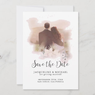 Reserva La Fecha BOHO Floral Tropical Moderno Script Palm Photo