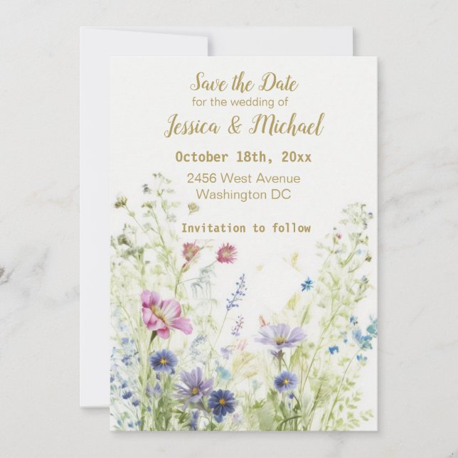 Reserva La Fecha Boho Floral Wildflowers Flat Save the Date Card (Anverso)