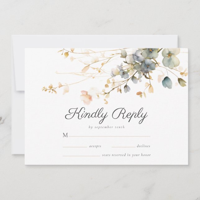 Reserva La Fecha Boho Garden Wildflower Beige Boda Azul RSVP (Anverso)