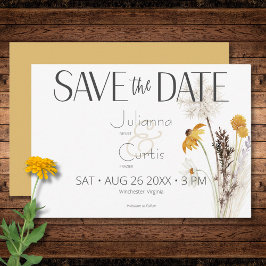 Reserva La Fecha Boho Golden Yellow Meadow Flores Boda de oro