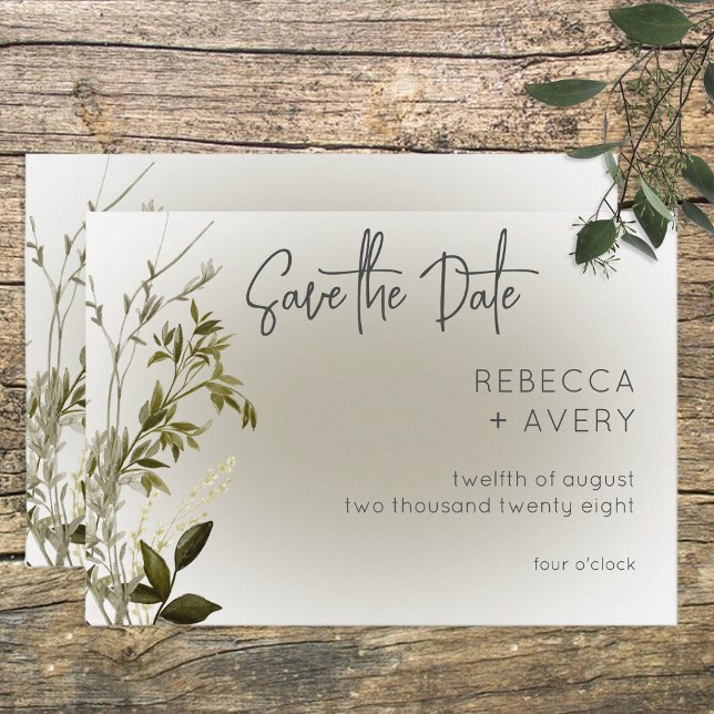 Reserva La Fecha Boho Greenery Modern Save the Date Card (Subido por el creador)