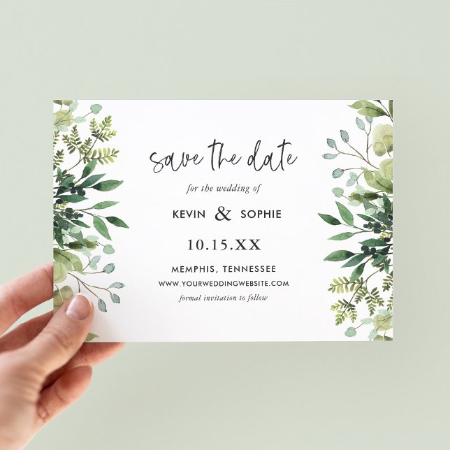 Reserva La Fecha Boho Greenery Modern Save the Date Cards (Subido por el creador)