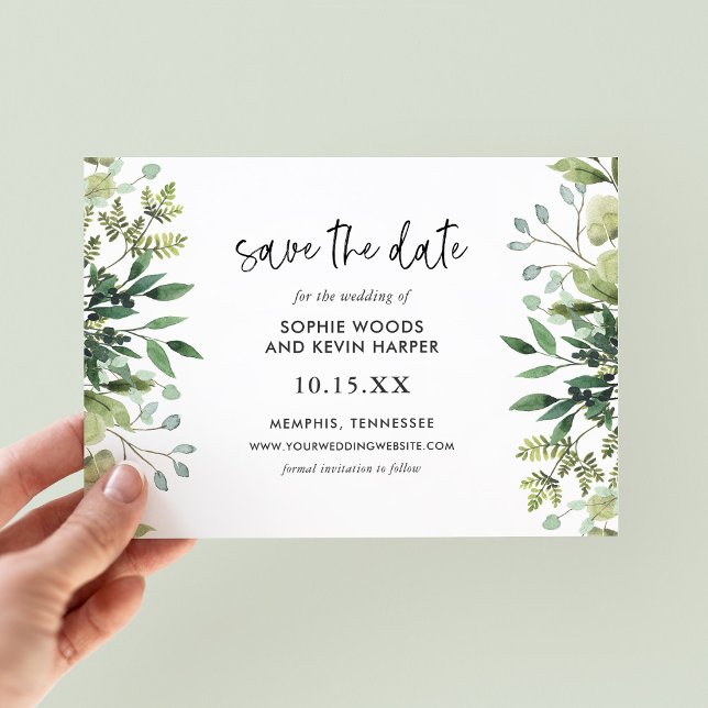 Reserva La Fecha Boho Greenery Modern Save the Date Cards (Subido por el creador)