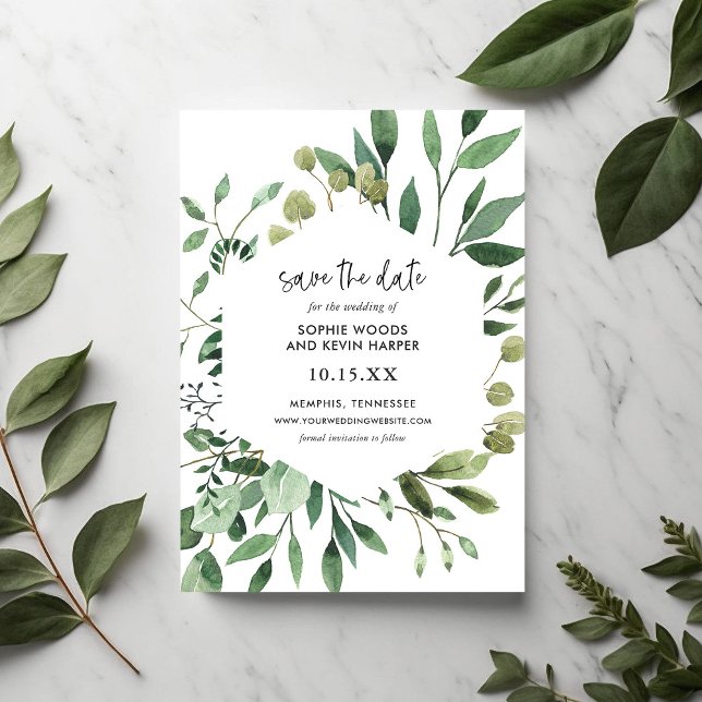 Reserva La Fecha Boho Greenery Modern Save the Date Cards (Subido por el creador)