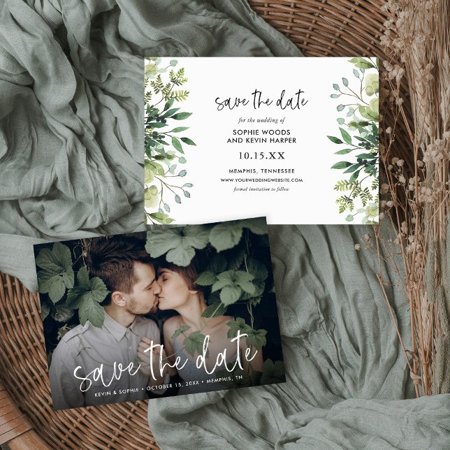 Reserva La Fecha Boho Greenery Photo Save the Date (Subido por el creador)