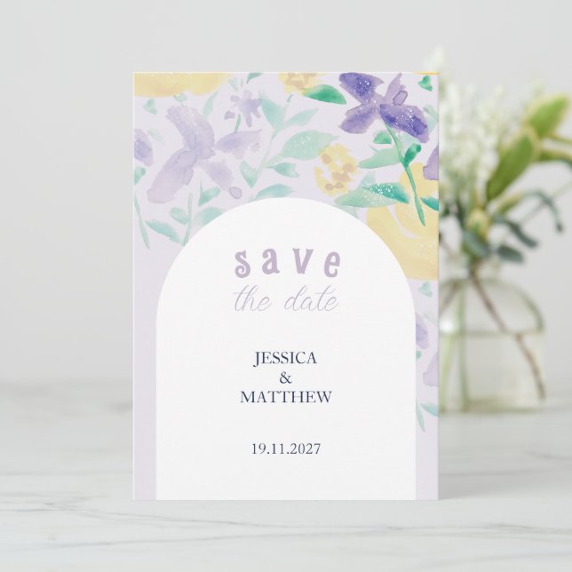 Reserva La Fecha Boho Lilac Boda Floral (Anverso de pie)