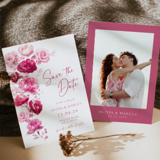 Reserva La Fecha Boho Magenta Rosa rosa caliente Boda floral Foto