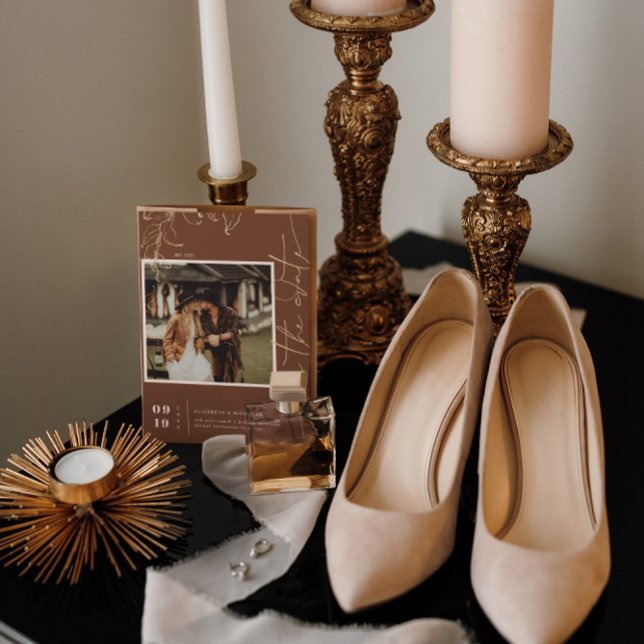 Reserva La Fecha Boho Minimal Terracotta Square Photo Save the Date (Subido por el creador)