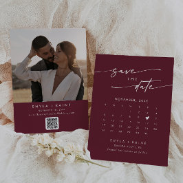 Reserva La Fecha Boho Moda Borgoña Rojo Código QR Calendario de fot