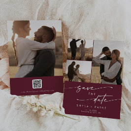 Reserva La Fecha Boho Moda Burgundy Red Multi Photo QR Code