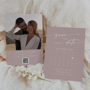 Reserva La Fecha Boho Moda Dusty Rosa Código QR rosado Calendario f