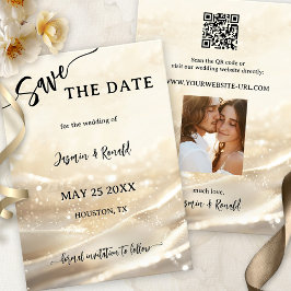Reserva La Fecha Boho Moda Gold Sparkling Photo Save the Date Card