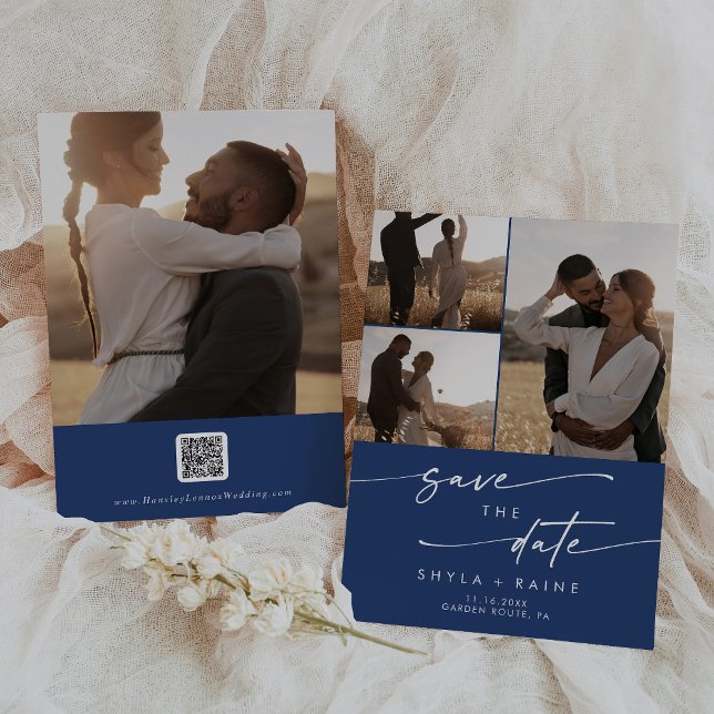 Reserva La Fecha Boho Moda Royal Blue Multi Photo QR Code (Subido por el creador)