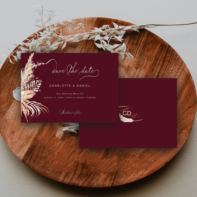 Reserva La Fecha Boho Moderno Caprichoso Script Caligrafía Burgundy (Subido por el creador)