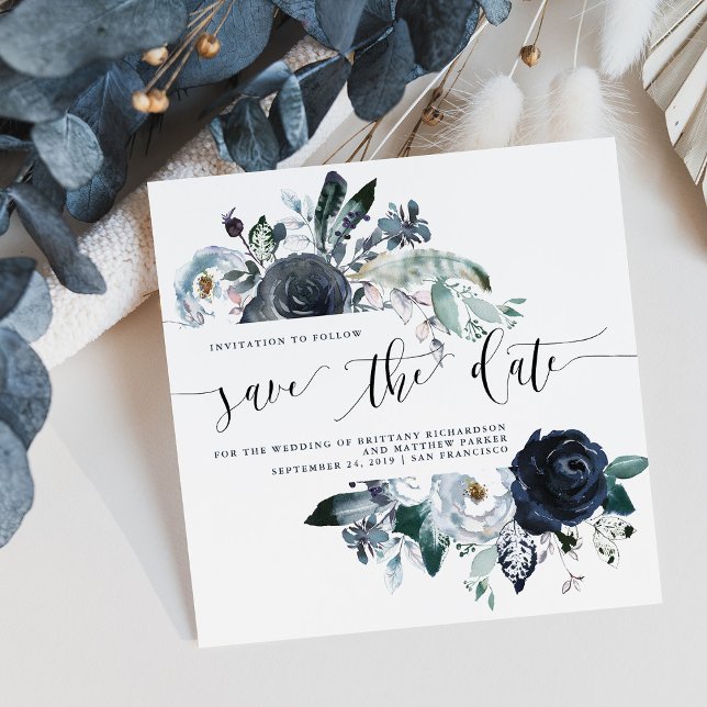Reserva La Fecha Boho Navy Peony Wedding Save the Date (Subido por el creador)
