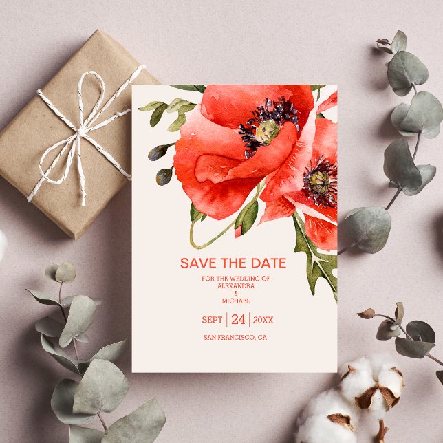 Reserva La Fecha Boho Neutral Watercolor Poppies Boda (Subido por el creador)